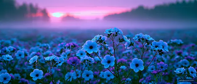 Colorful flowers in a field during sunrise