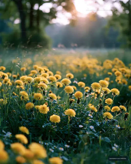 Yellow dandelions in a field during sunlight hours