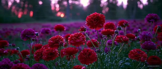Vibrant flowers in a field during sunset