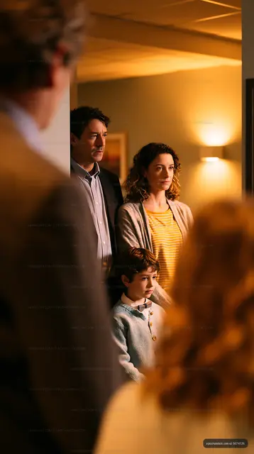 Family gathering indoors with adults and children in conversation