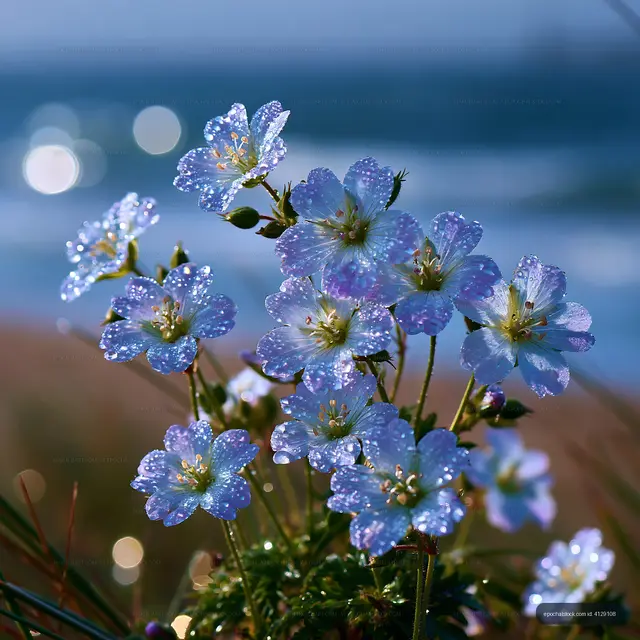 Flowers with water droplets near the sea shore