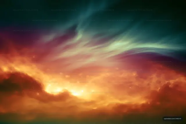 Colorful clouds in the night sky during a cosmic event