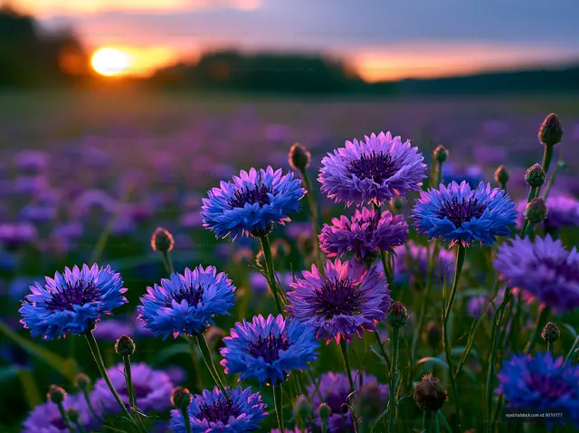 Flowers blooming at sunset in a field