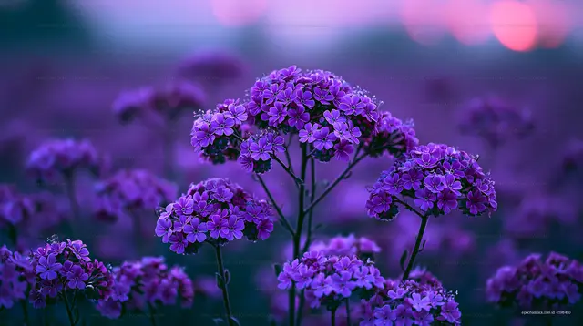 Purple flowers in a field during sunset