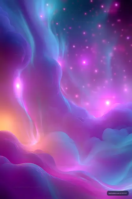 Colorful abstract cloud design with glowing stars