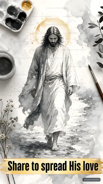 Walking on water artwork with inspirational message