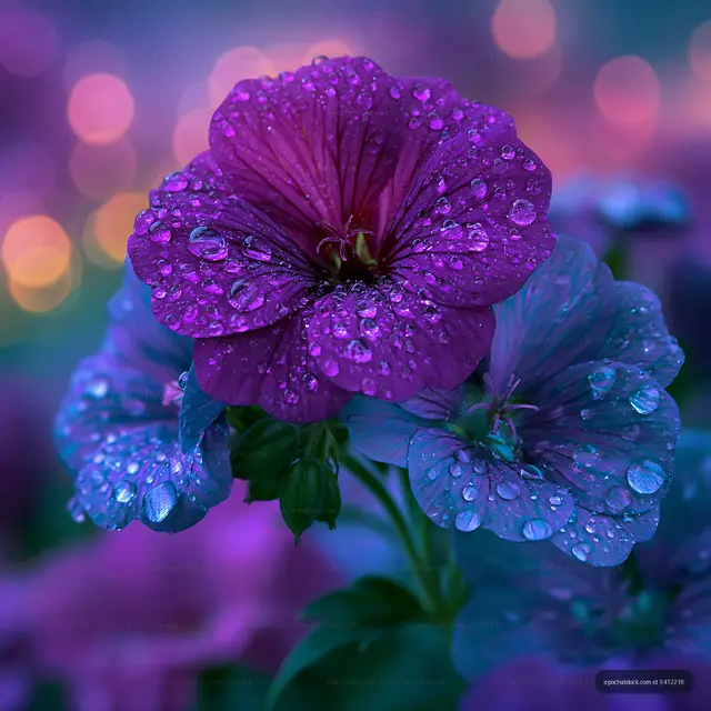 Purple flowers with water droplets in a garden setting