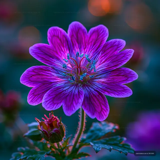 Vibrant purple flower with intricate details in a garden setting