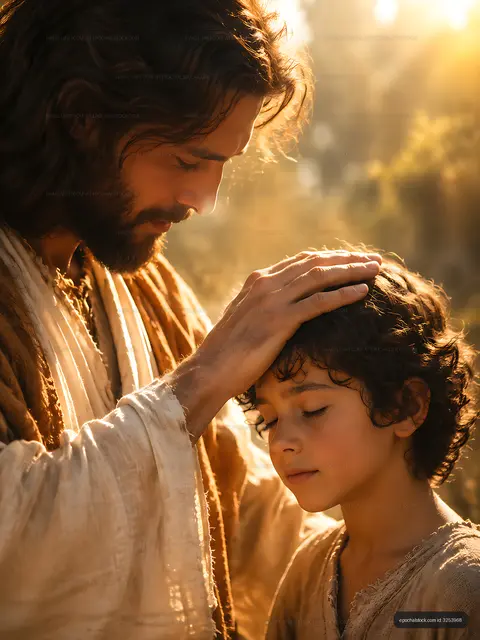 Father and son share a moment in sunlight
