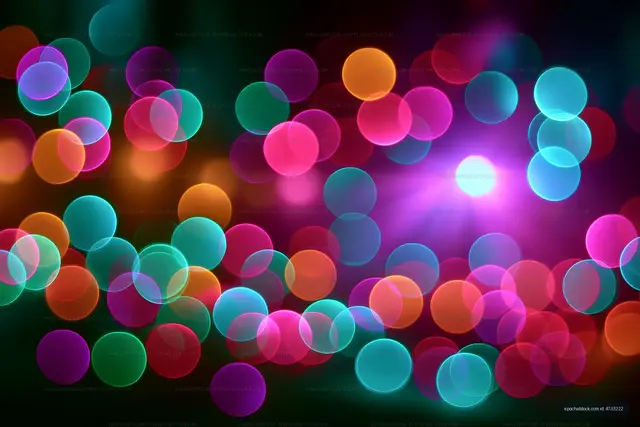 Colorful bokeh lights create a vibrant backdrop