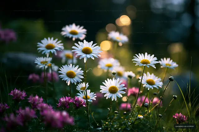 Flowers blooming in a garden during sunset