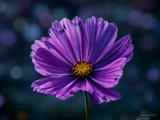 Bright purple flower with yellow center in garden