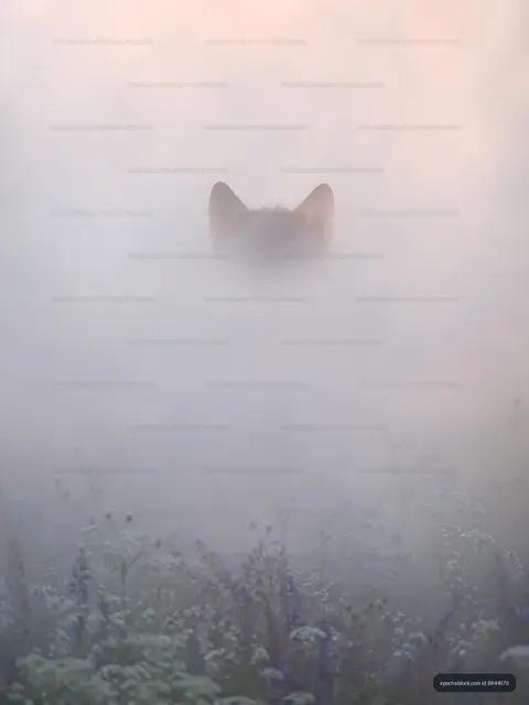 Wolf silhouette surrounded by fog in a forest setting
