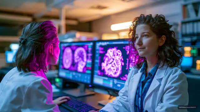 Researchers analyze brain scans in a laboratory setting