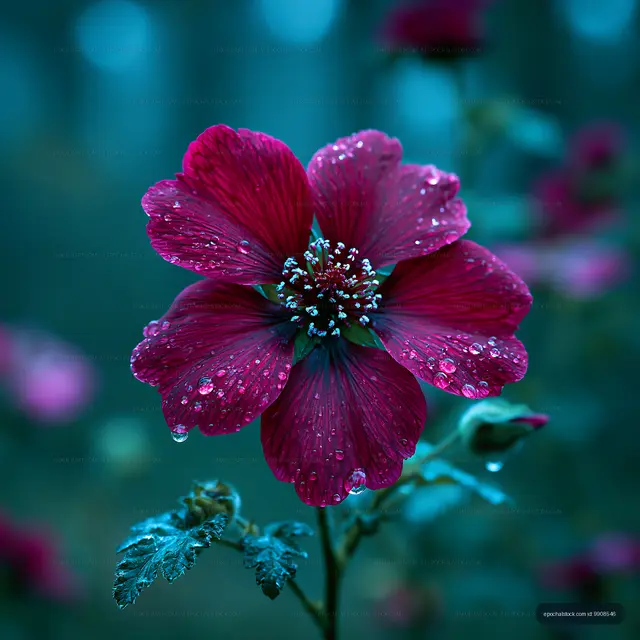 Red flower with water droplets in garden