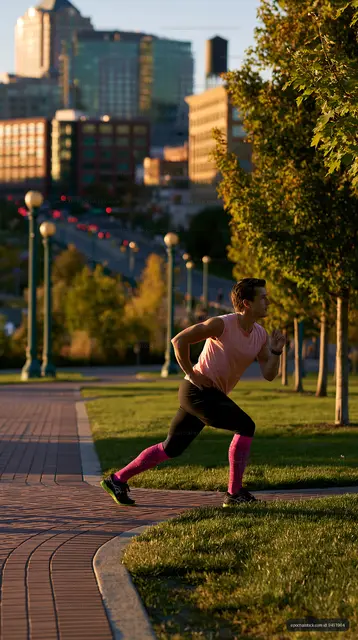 Runner exercising in the city park during the evening