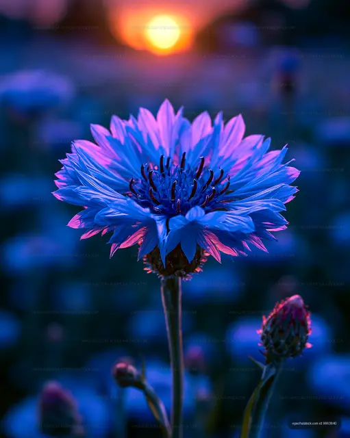 Bright flower blooms at sunset in a vibrant meadow
