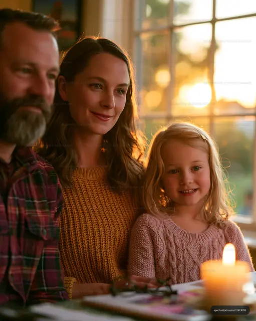 Family enjoying time together during sunset at home