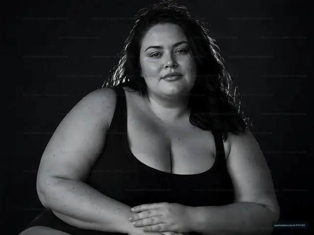 Portrait of a woman sitting in a swimsuit against a dark background