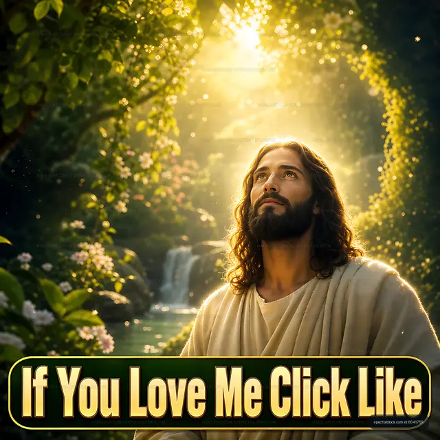 Man in light amid greenery with serene expression