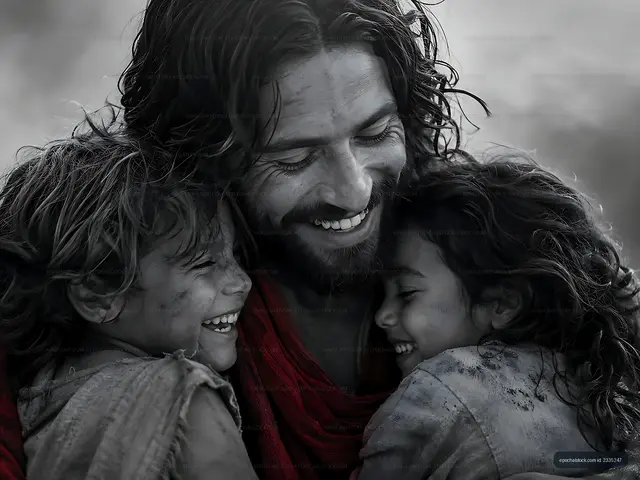Father and children sharing a joyful moment outdoors