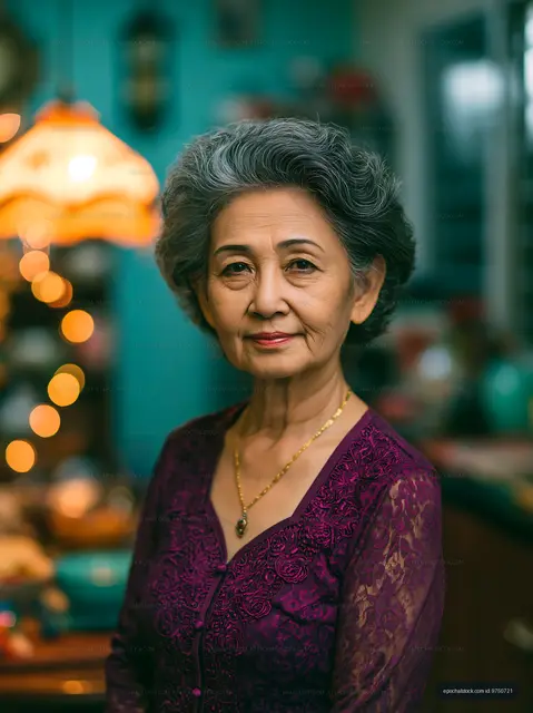 Portrait of a senior woman with gray hair in a home setting