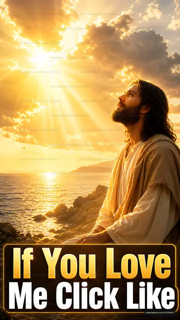 Man praying by the sea during sunset with rays of light