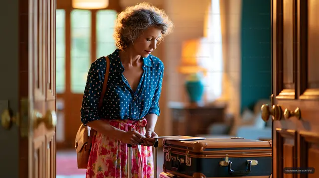 Woman packing a suitcase in a bright room