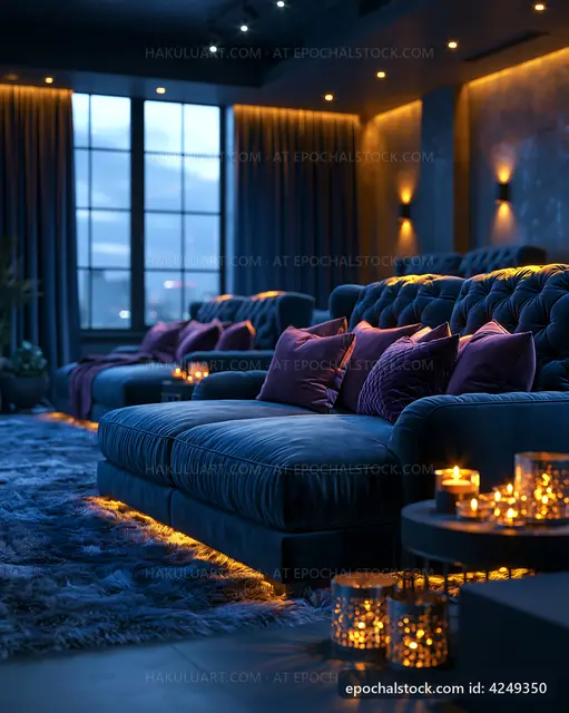 Cozy living room with soft lighting and decorative cushions