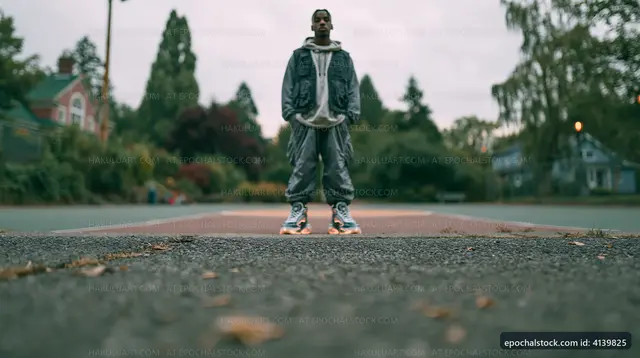 Person skating on street in urban park during cloudy day