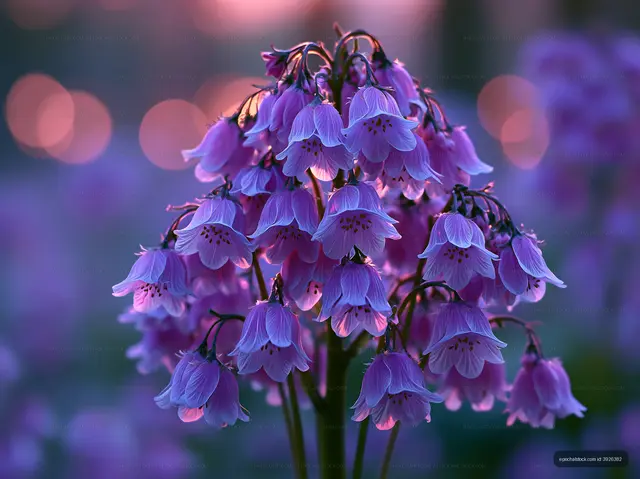 Purple flowers bloom at sunset in a garden