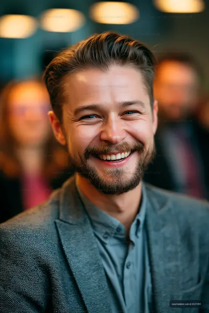 Man smiling while sitting in a crowd during an event