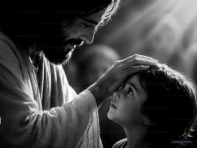 Calm scene of a man interacting gently with a child