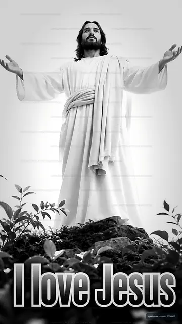 Jesus statue with raised arms in greenery
