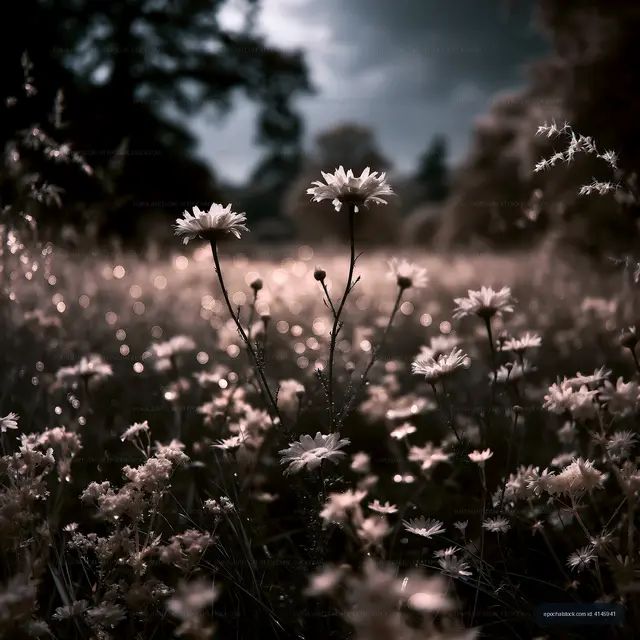 Wildflowers blooming in a field under cloudy skies