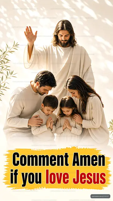 Family praying together in a bright setting