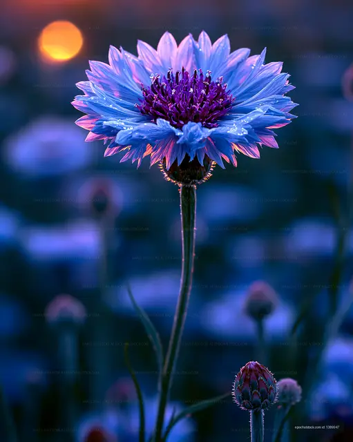 Beautiful flower with dew at sunset