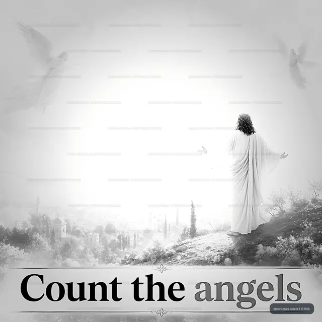 Count the angels in a bright, dreamlike landscape