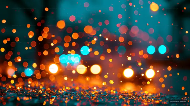 Colorful bokeh lights create a vibrant background in the city