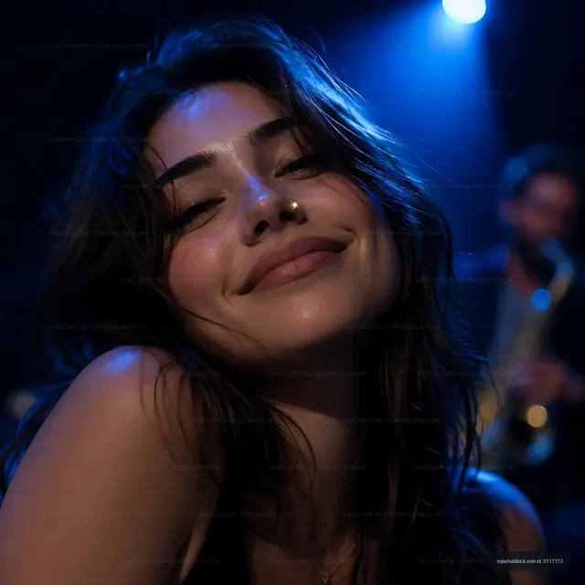 Smiling woman at live music event enjoying the atmosphere