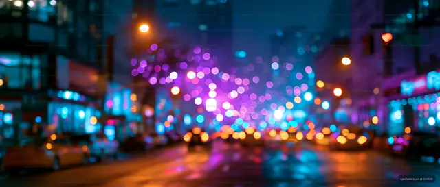City street with colorful lights at night